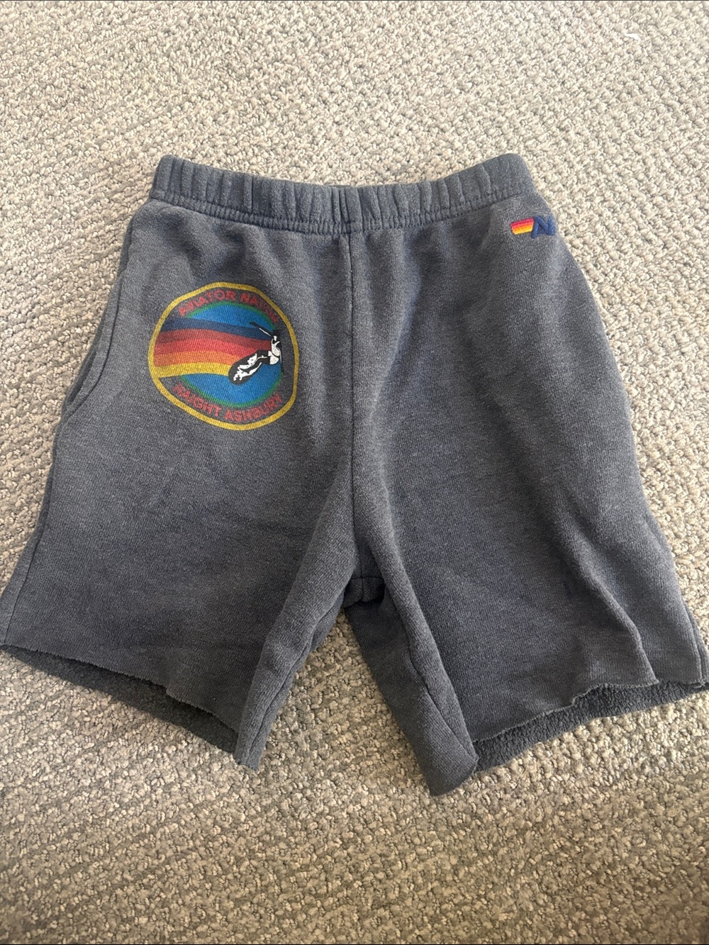 Aviator Nation Charcoal Gray Kids Shorts with Rainbow Patch